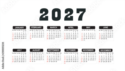 Calendar 2026, calendar 2027 week start Monday corporate design planner template.Calendar 2027 template, Planner 2027 year, Wall calendar  template, Week Starts Monday, Set of 12 calendar,