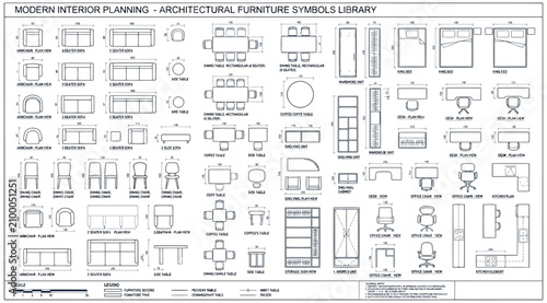 Architectural furniture symbols library for modern interior planning floor plans