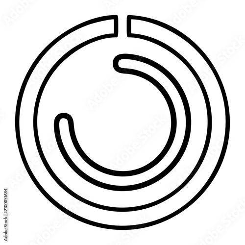 A circular progress spinner with segmented rotating arcs indicates loading status in clean black and white line art vector style, perfect for user interface animations or app loading screens.