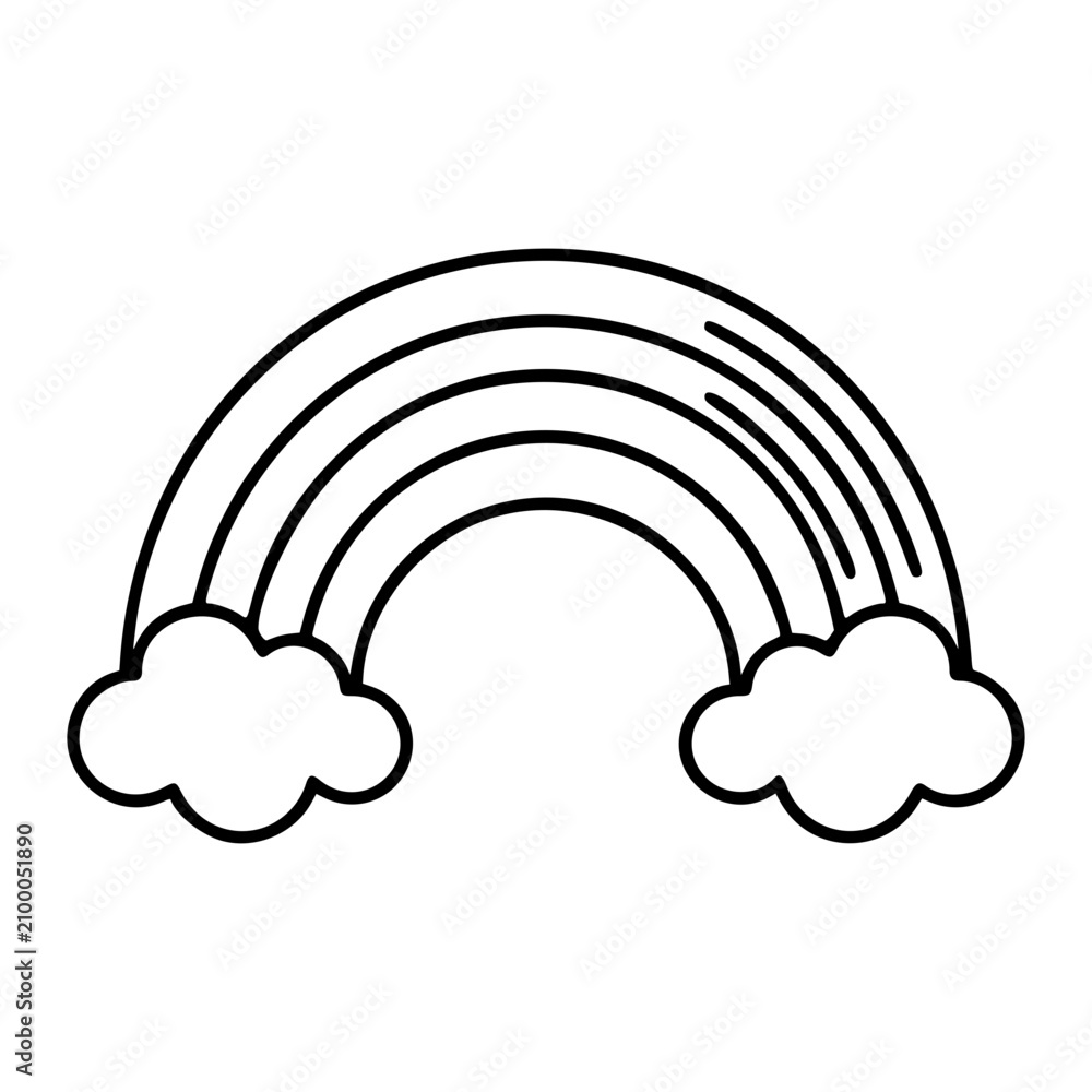 Obraz premium A clean black and white line art vector icon depicting a rainbow with arched bands, ideal for representing hope, diversity, weather, or LGBTQ+ pride in design projects.