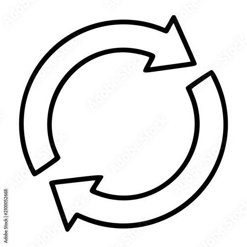 Circular refresh cycle vector icon with two curved arrows forming continuous loop, clean hand-drawn outline illustration for reload, sync, update, and repeat concepts in minimalist scalable design