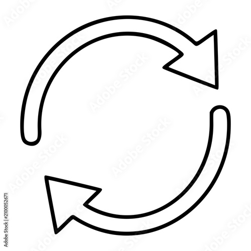 Circular refresh arrows vector icon with hand-drawn outline design, representing synchronization and renewal. Scalable illustration features elegant curved arrows in clean minimalist style for reload