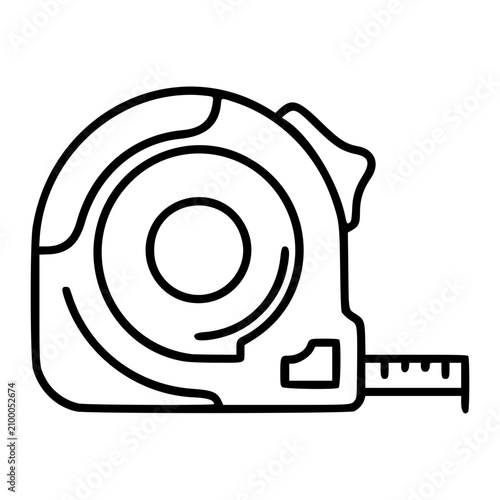 Hand-Drawn Retractable Tape Measure Vector Icon Illustration, Minimalist Line Art Outline of Construction Tool with Measurement Scale, Clean Scalable Design for DIY Carpentry and Home Improvement