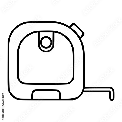 Sleek hand-drawn vector icon of a compact retractable tape measure with extended tape strip, featuring clean minimalist outline strokes ideal for scalable tool and hardware themed illustration assets.