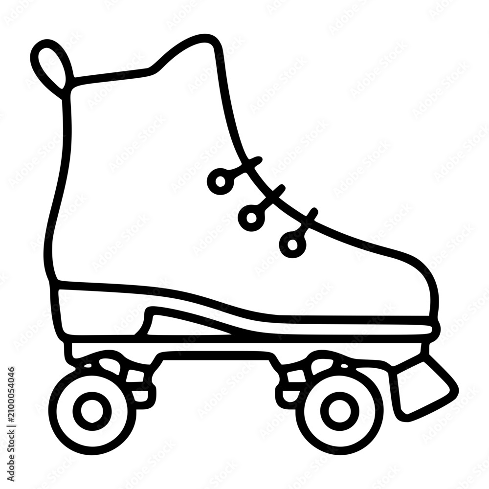 Obraz premium Retro roller skate vector icon with charming hand-drawn line details, perfect for sports equipment illustrations, vintage recreation graphics, and playful activity-themed scalable designs