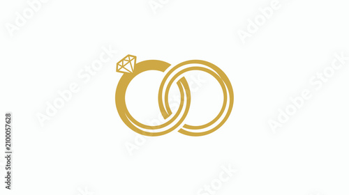 Two Gold Wedding Rings Interlocked, One with Diamond