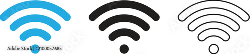 Wi-Fi signal icons blue, black and outline set, vector illustration.