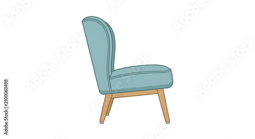 Modern teal upholstered accent chair with wooden legs.
