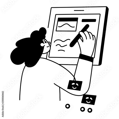A glyph style illustration showing a person designing on screen