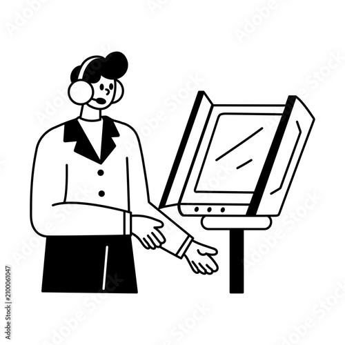 Bild auf Leinwand A character holding a teleprompter glyph style illustration