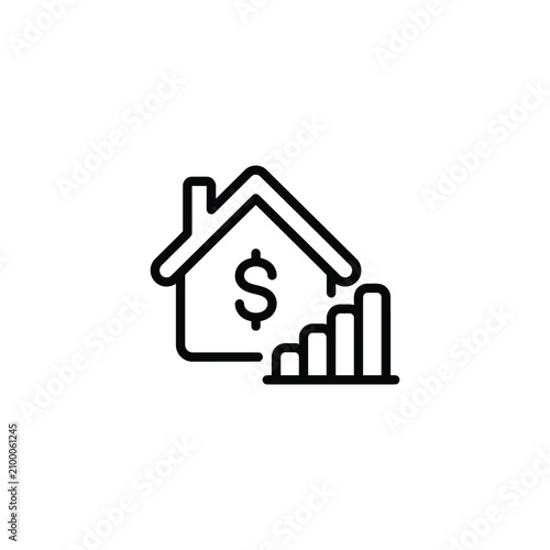Real estate growth finance line art icon with investment property business mortgage building