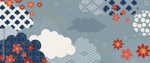Obraz na płótnie Japanese floral cloud pattern vector