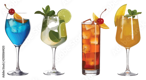 Fresh Tropical Smoothies And Fruit Cocktail Glasses, Vibrant Summer Beverage Collection With Exotic Fruits, Healthy Refreshment Drinks Isolated On Transparent Background, High Quality PNG Design