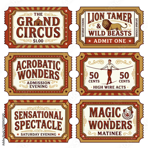 Canvas-taulu Vintage Circus Tickets Collection