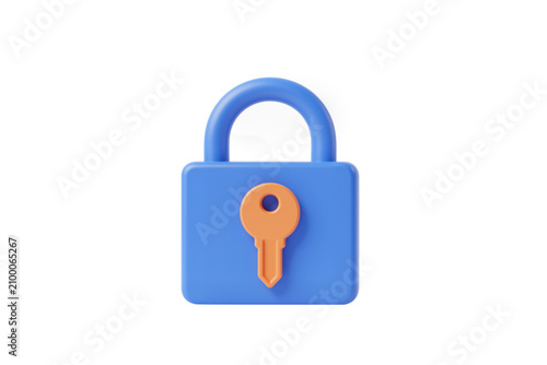 Blue Padlock Icon with Orange Key and Arrow Symbolizing Security and Access