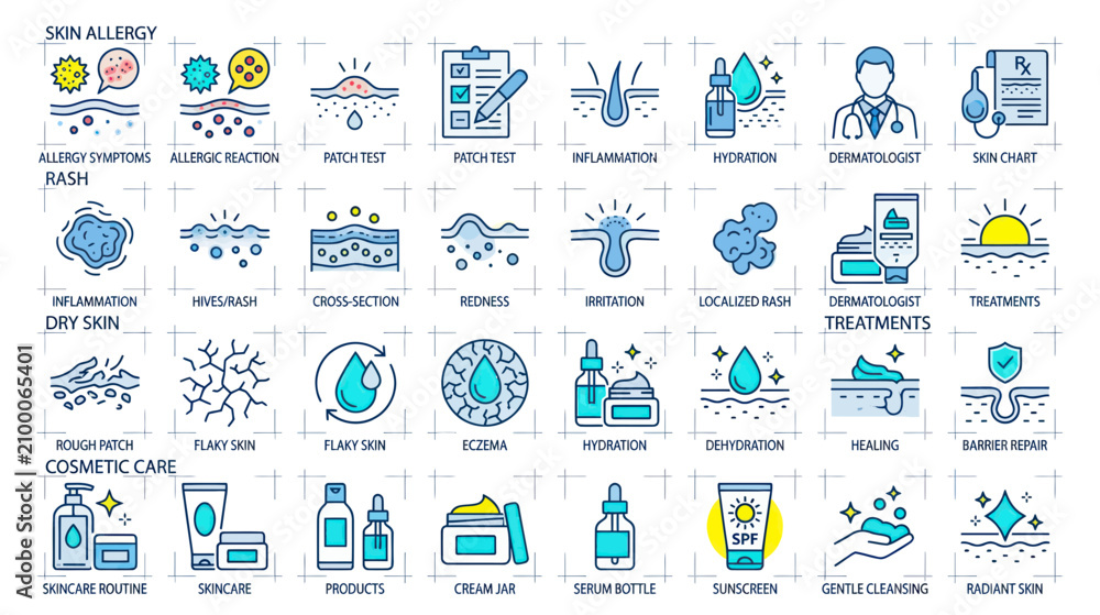Naklejka premium Medical Skin Care Icons Set