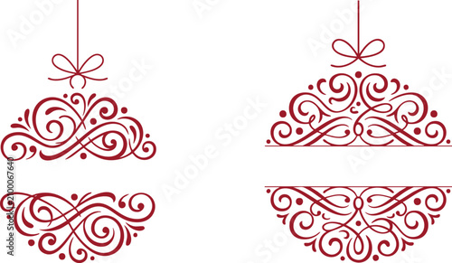 Ornate split Christmas ornament monogram frame Isolated vector set