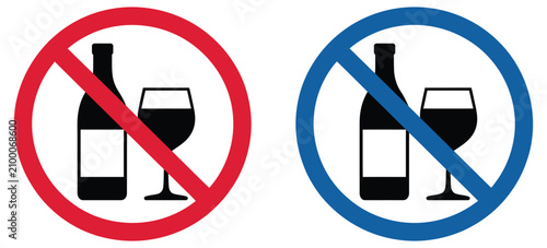 No Alcohol Icon Set Featuring Restricted Drinking Signs, Red Prohibition Symbols With Wine Glass, Beer Bottle, Cocktail, And Beverage Icons, Warning Vector Collection Isolated On White Background