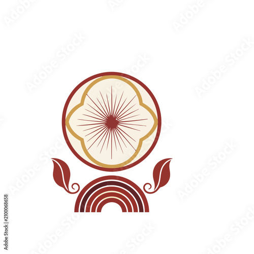 Abstract Geometric Design with Floral and Rainbow Elements