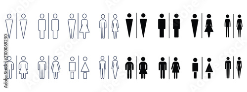 Restroom and gender sign icon set for signage design with restroom, bathroom