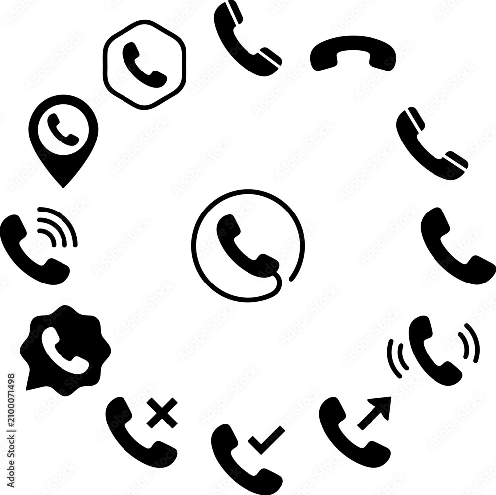 Fototapeta premium Diverse phone icon set communication symbols for business support and mobile technology applications