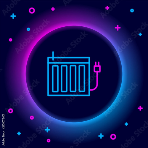 Glowing neon line Heating radiator icon isolated on black background. Colorful outline concept. Vector