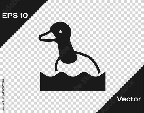 Black Flying duck icon isolated on transparent background. Vector