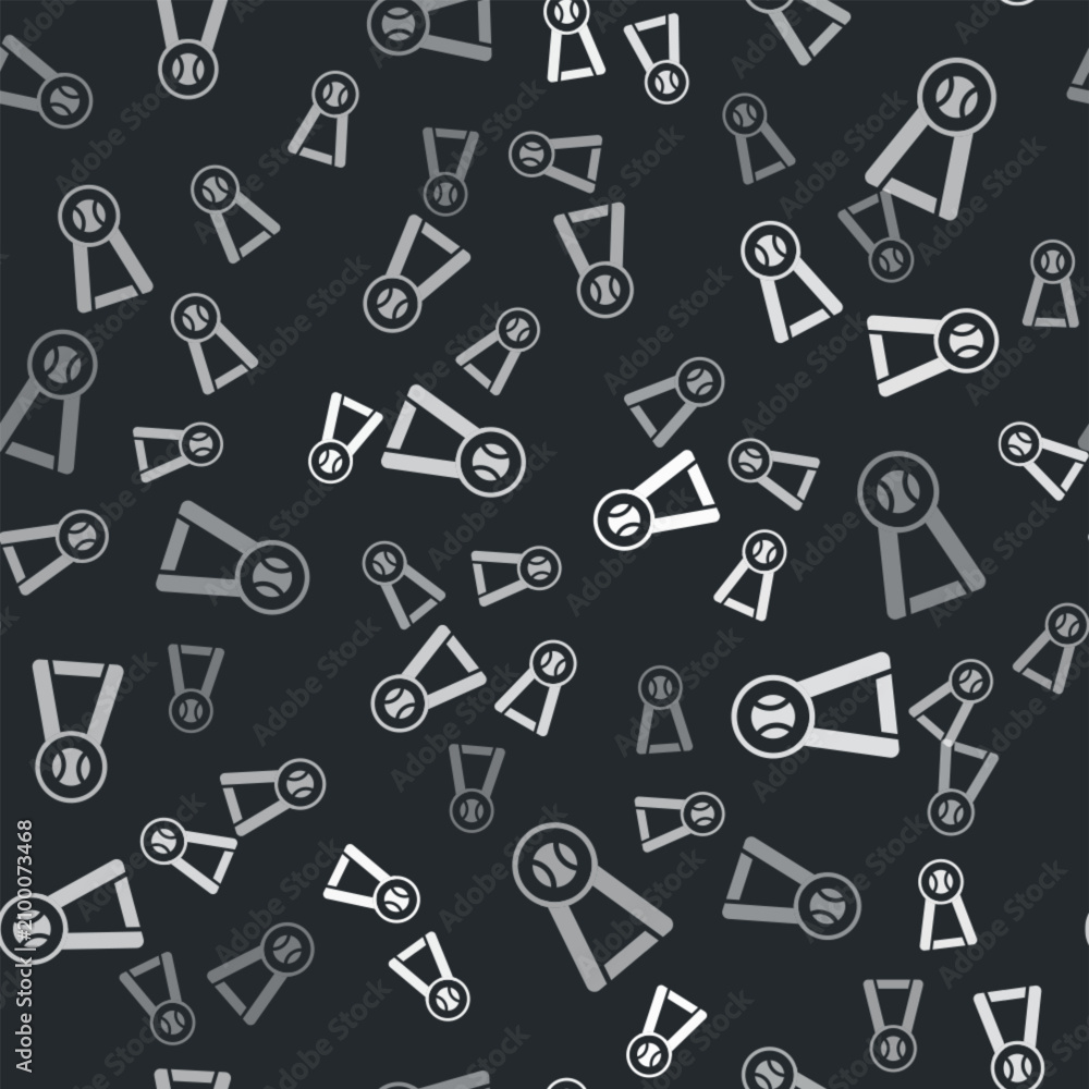 Obraz premium Grey Medal with baseball ball icon isolated seamless pattern on black background. Winner symbol. Vector