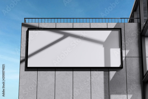 White horizontal billboard on concrete building and glass window for mockup template