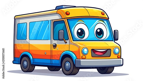 Bright yellow vintage school bus with colorful stripes.