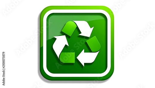Green recycling symbol with white arrows on white background.