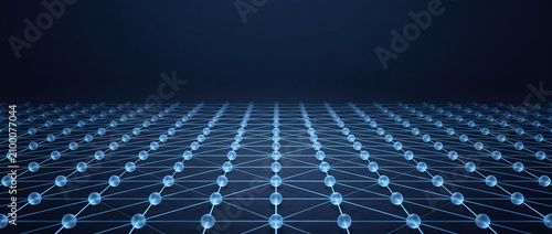 Distributed Ledger Node Grid: Abstract 3D Glowing Blue Network on Dark Background for Blockchain Logistics Technology