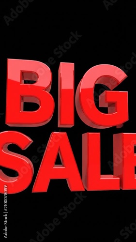 Bold red three dimensional big sale text on a black background