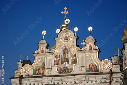 Photography a beautifully ornate orthodox church facade, adorned with golden domes and vibra