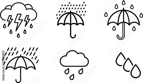 Konstfotografi Weather icons with umbrellas and rain clouds