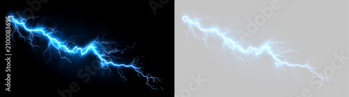 Fotografía Bright blue lightning bolt isolated on black background