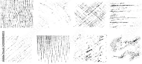 Set of 8 grunge overlay vector textures with grainy letterpress effect gritty halftone patterns, and weathered elements for design