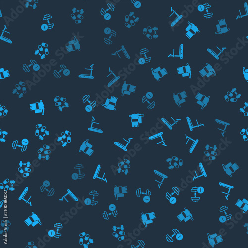 Tableau sur toile Set Dumbbell, Treadmill machine, Towel on hanger and Sports doping with dumbbell on seamless pattern