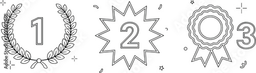 Tournament competition ranking and podium winner championship prize line icon set for success achievement vector graphic elements.