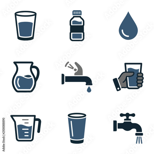 Принти на полотні Water Glass Bottle Drop Liquid Icons.