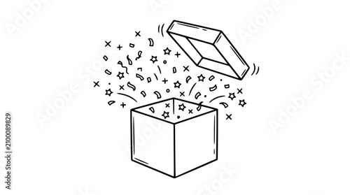 A box with confetti and stars coming out of it