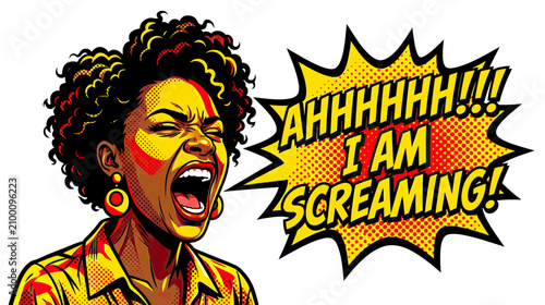 Canvas Print Woman Screaming Emotionally with Comic Style Speech Bubble