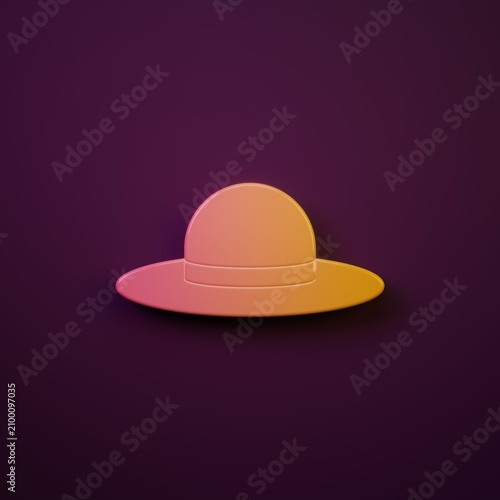 Photos Orange-yellow Elegant women hat icon isolated on purple background