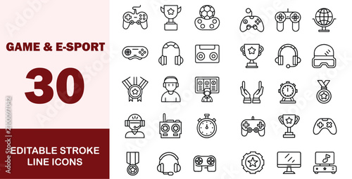 Cuadro en lienzo Gaming and E-Sport icon set Editable line icons Vector illustration Hand drawn s