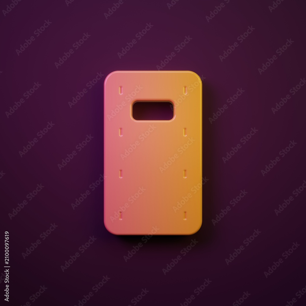 Fototapeta premium Orange-yellow Military assault shield icon isolated on purple background. Minimalism concept. 3D render illustration