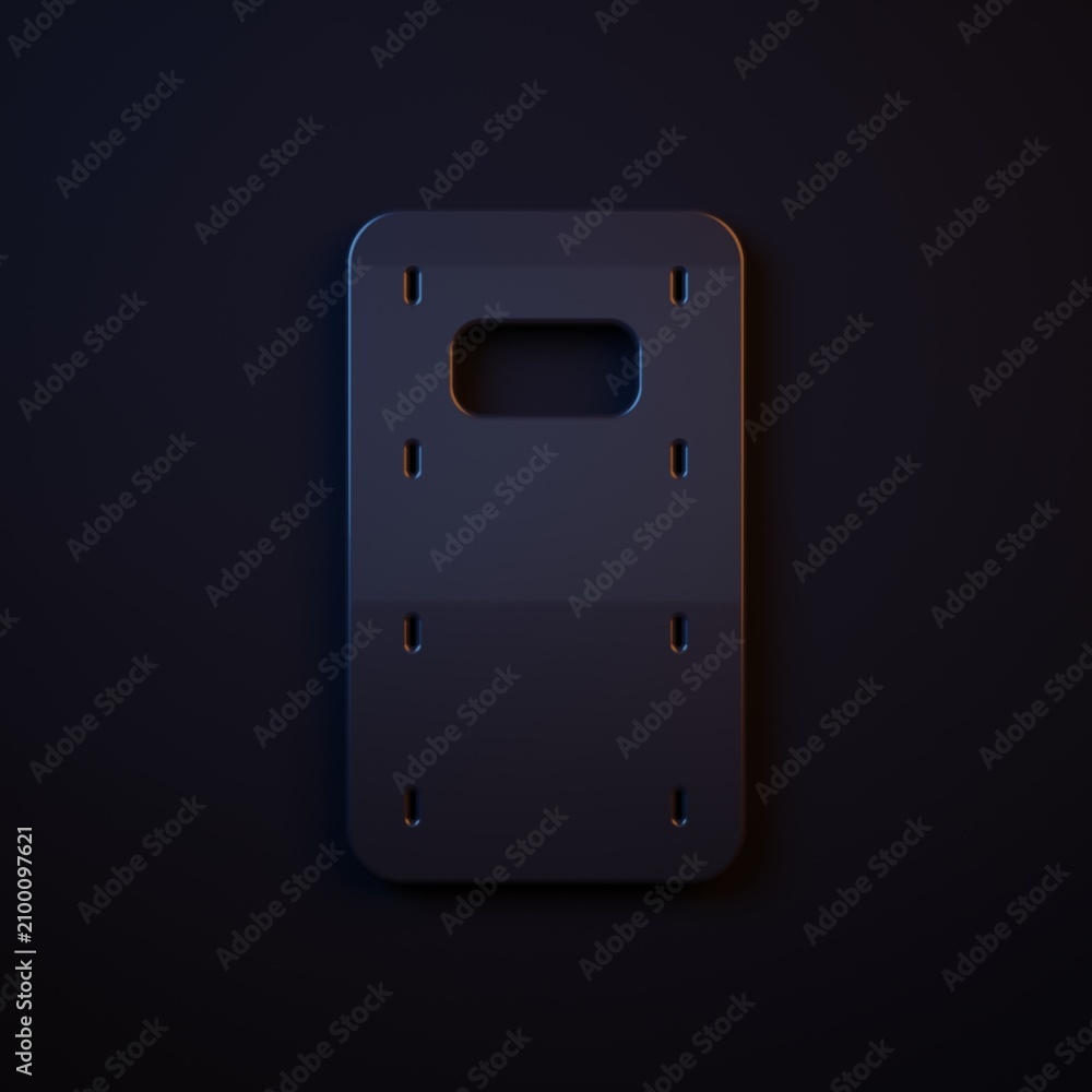 Fototapeta premium Dark-blue Military assault shield icon isolated on black background. Minimalism concept. 3D render illustration