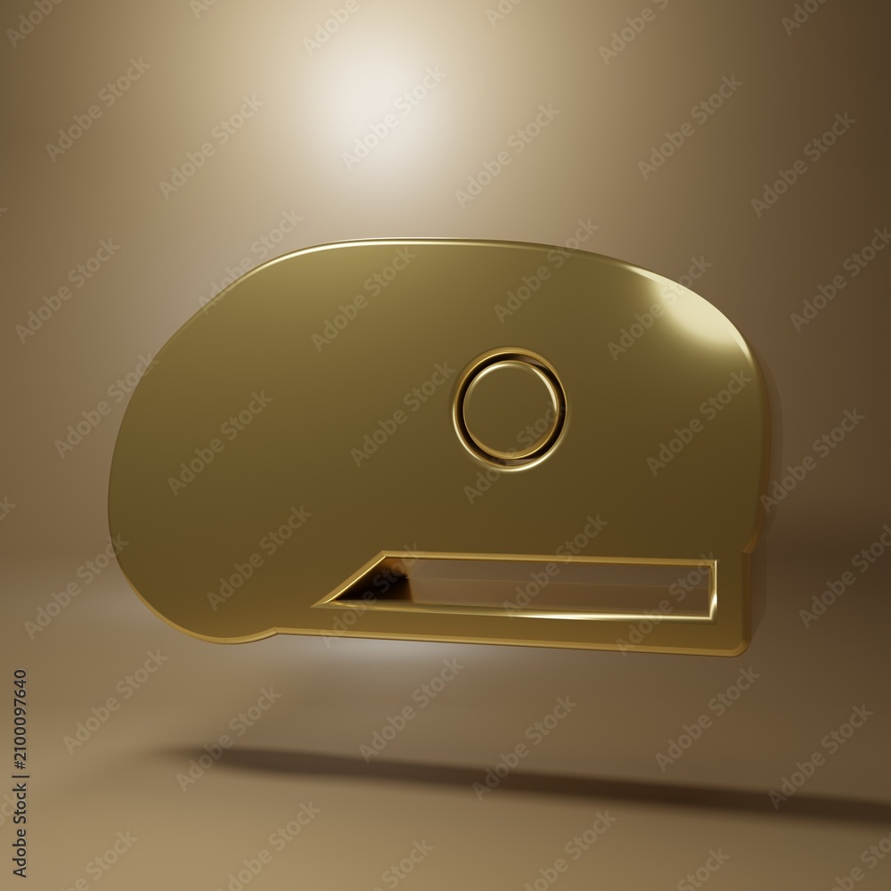 Fototapeta premium Gold Military beret icon isolated on brown background. Soldiers cap. Army hat. War baret. Minimalism concept. 3D render illustration