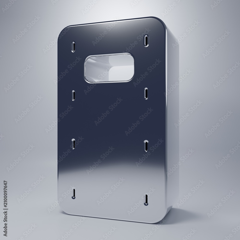 Fototapeta premium Chrome Military assault shield icon isolated on grey background. Minimalism concept. 3D render illustration