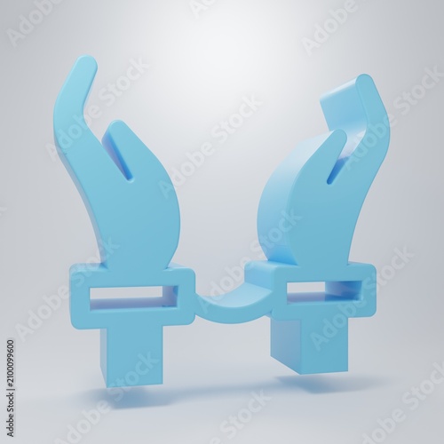 Bild auf Leinwand Blue Handcuffs on hands of criminal man icon isolated on grey background