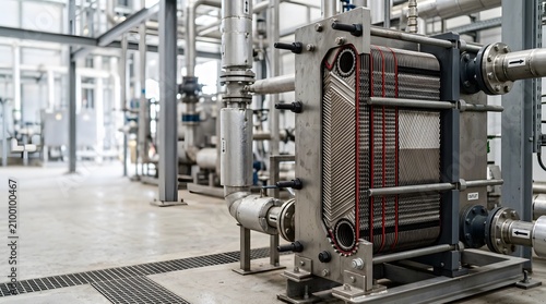 industrial plate heat exchanger cutaway revealing stacked heat transfer plates gasket channels and fluid circulation